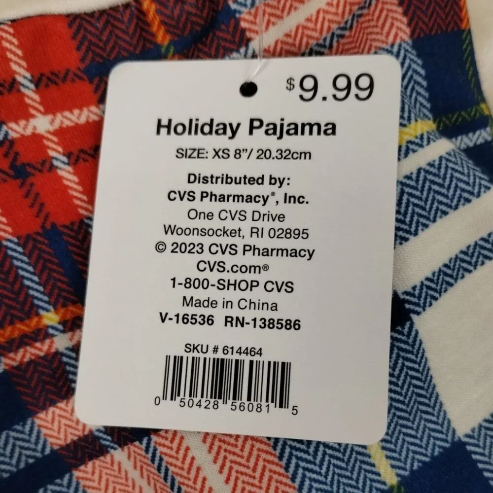 Pet Central Dog XS 8 inch Holiday Pajamas Blue and White Plaid